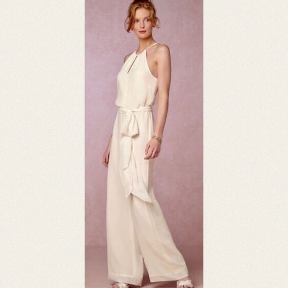 Donna Morgan x BHLDN Jackie 6 Cream Crepe Belted Wedding Jumpsuit New - Picture 1 of 10